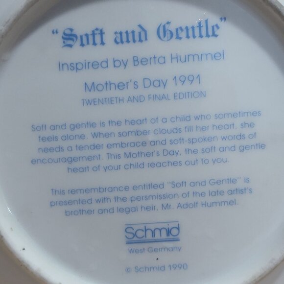 Schmid Hummel Mothers Day 1991 Soft and Gentle Decorative Wall Hanging Plate - Picture 5 of 11